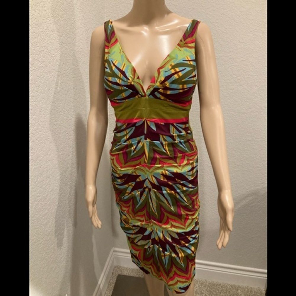 Vintage Nicole Miller Studio 100% silk pin tucked colorful dress